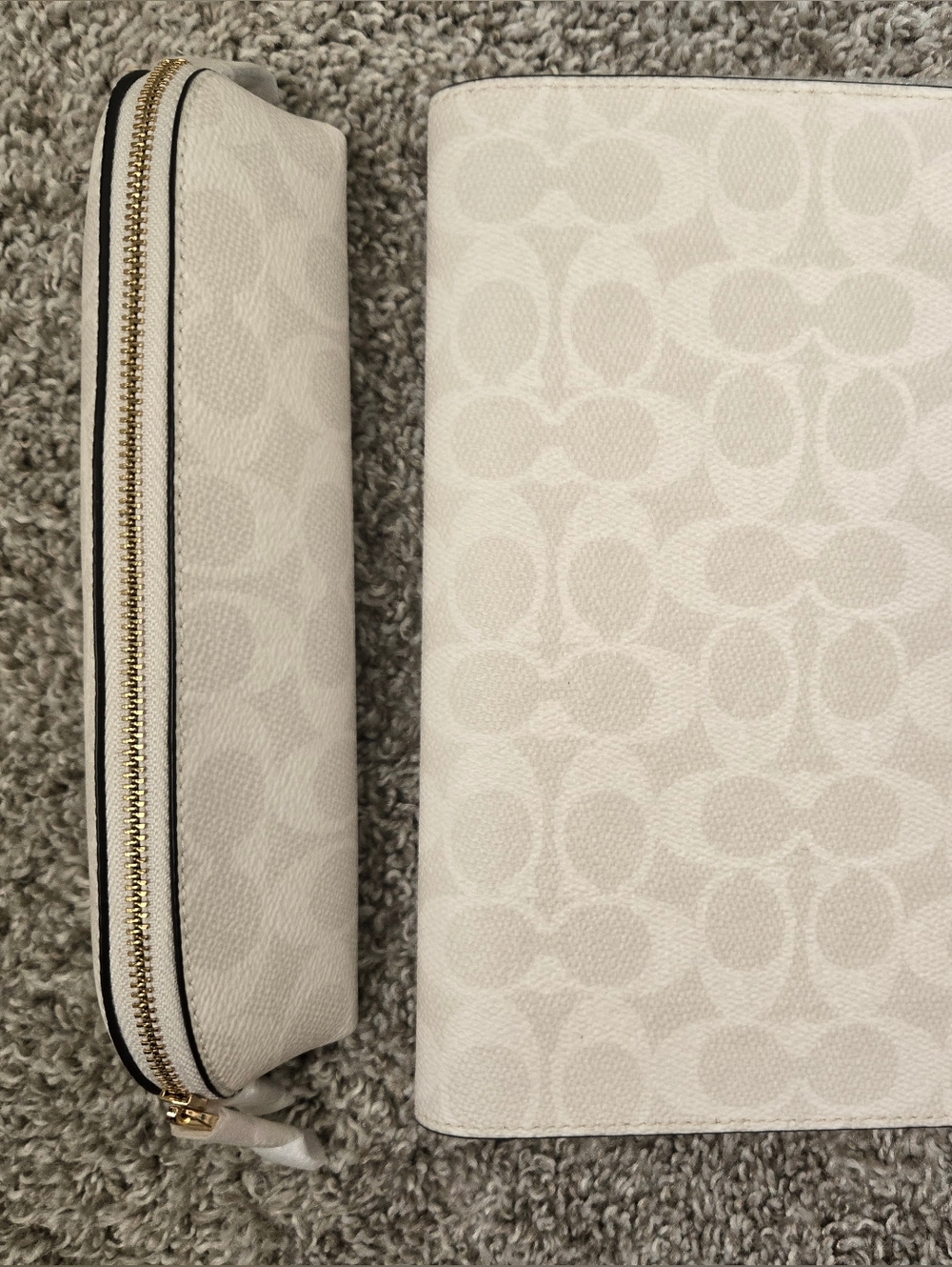 Coach NEW WITH TAGS Signature Canvas In Chalk Notebook And Pencil Case Bundle